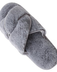 Light Slate Gray Faux Fur Twisted Strap Slippers Sentient Beauty Fashions