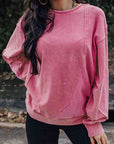Rosy Brown Exposed Seam Round Neck Long Sleeve Sweatshirt Sentient Beauty Fashions Apparel & Accessories