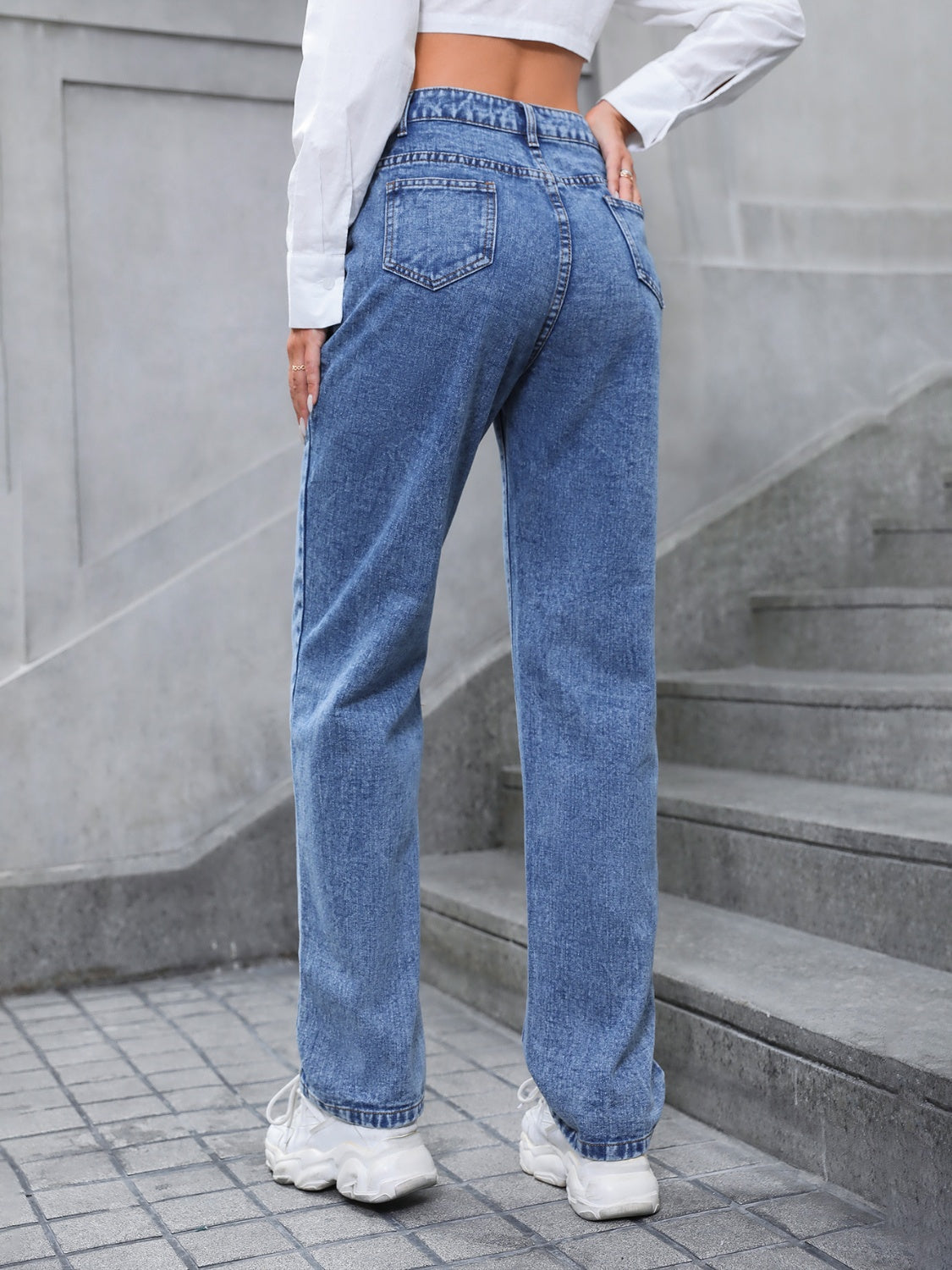 Light Slate Gray High Waist Straight Leg Jeans Sentient Beauty Fashions Apparel &amp; Accessories