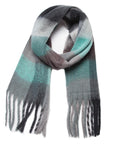 Slate Gray Plaid Fringe Detail Polyester Scarf Sentient Beauty Fashions *Accessories