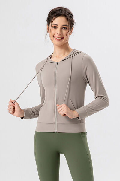 Light Gray Drawstring Zip Up Hooded Active Outerwear Sentient Beauty Fashions Apparel &amp; Accessories