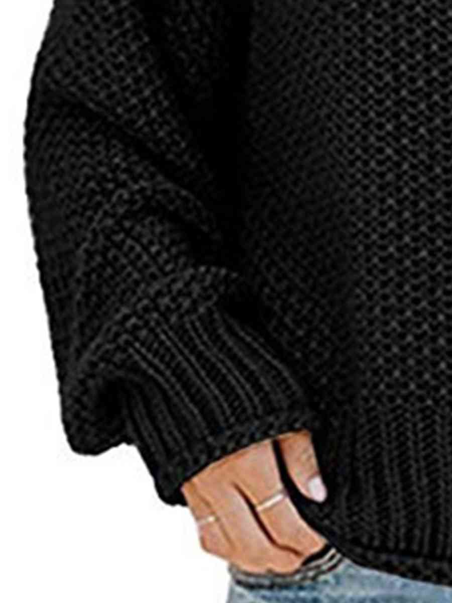 Black Turtleneck Dropped Shoulder Sweater