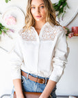 Light Gray Spliced Lace High-Low Shirt Sentient Beauty Fashions Apparel & Accessories