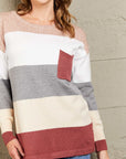 Gray Woven Right Color Block Drop Shoulder Round Neck Sweater Sentient Beauty Fashions Apparel & Accessories