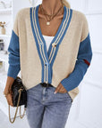 Light Gray Contrast Button Up Dropped Shoulder Cardigan Sentient Beauty Fashions Apparel & Accessories
