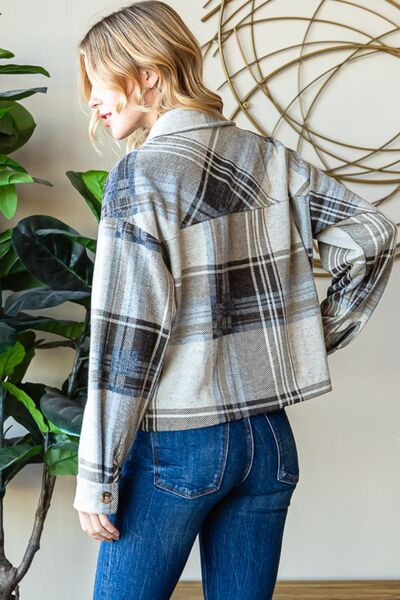 Gray Reborn J Plaid Button Up Long Sleeve Shacket Sentient Beauty Fashions Apparel &amp; Accessories