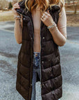 Dim Gray Longline Hooded Sleeveless Puffer Vest Sentient Beauty Fashions Apparel & Accessories