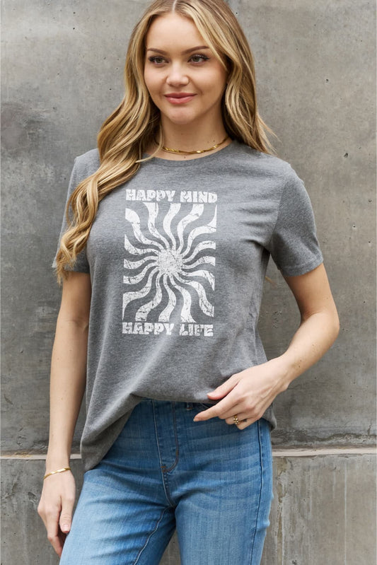 Light Slate Gray Simply Love Full Size HAPPY MIND HAPPY LIFE Graphic Cotton Tee