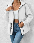 Light Gray Drawstring Zip Up Hooded Jacket