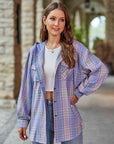 Light Slate Gray Plaid Long Sleeve Hooded Jacket Sentient Beauty Fashions Apparel & Accessories
