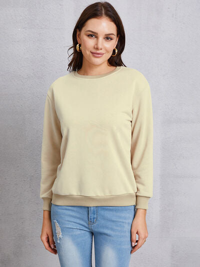 Gray Round Neck Dropped Shoulder Sweatshirt Sentient Beauty Fashions Apparel &amp; Accessories