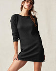 Black Waffle-Knit Round Neck Long Sleeve Sweater Sentient Beauty Fashions Apparel & Accessories