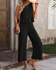 Dark Slate Gray Ruffled Round Neck Tank and Pants Set Sentient Beauty Fashions Apparel & Accessories