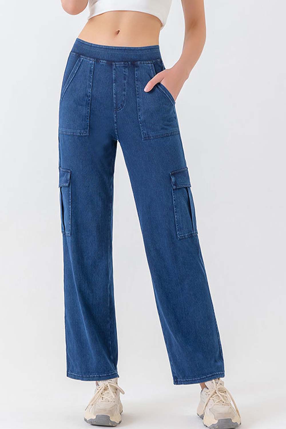 Button Fly Pocketed Long Jeans