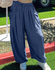 Dark Slate Gray Drawstring Pocketed Wide Leg Pant Sentient Beauty Fashions Apparel & Accessories