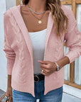 Rosy Brown Cable-Knit Dropped Shoulder Hooded Cardigan