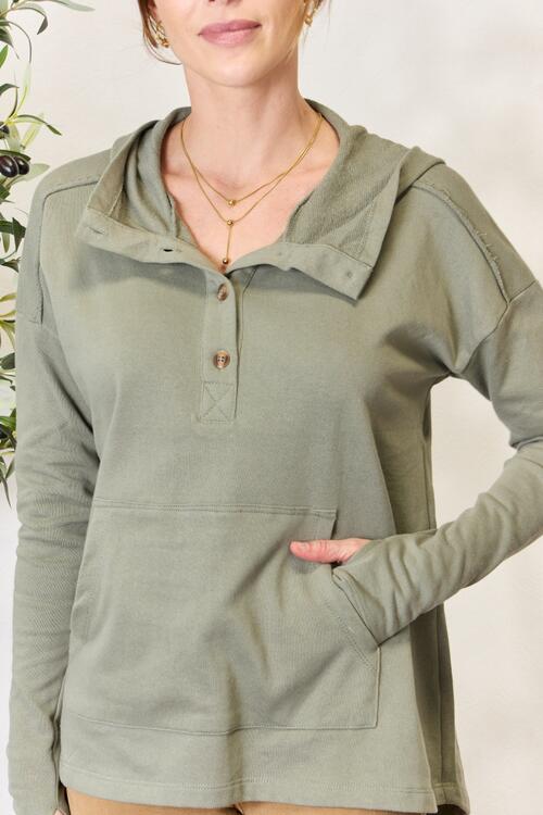 Dark Gray Culture Code Full Size Half Button Hoodie Sentient Beauty Fashions Apparel &amp; Accessories