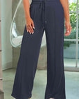 Dark Slate Gray Drawstring Wide Leg Pants with Pockets Sentient Beauty Fashions Apparel & Accessories