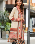 Rosy Brown Multicolored Tassel Hem Open Front Cardigan Sentient Beauty Fashions outerwear