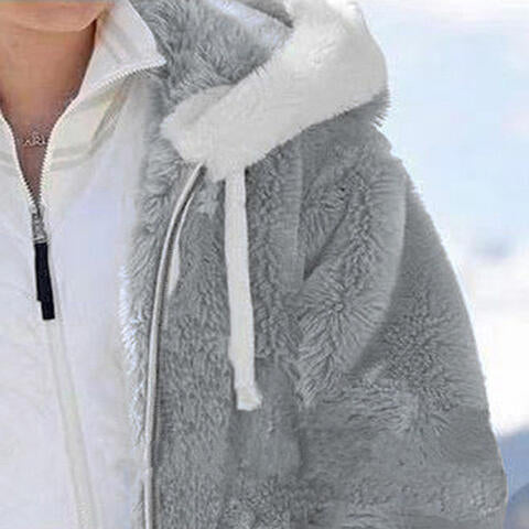Gray Zip-Up Hooded Teddy Coat