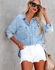 Gray Washed Drop Shoulder Denim Jacket Sentient Beauty Fashions Apparel & Accessories