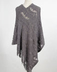 Lavender Fringe Openwork Surplice Cape Sleeve Poncho