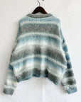 Light Gray Striped Round Neck Long Sleeve Sweater