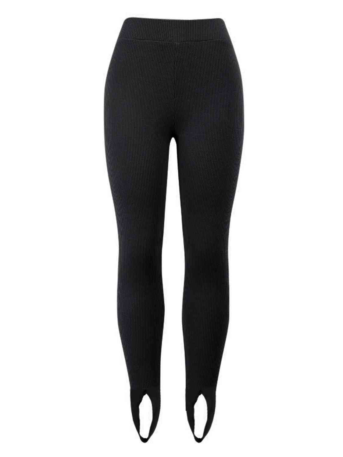 Black Ribbed Mid Waist Leggings Sentient Beauty Fashions Apparel &amp; Accessories
