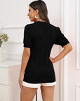 Black V-Neck Short Sleeve Knit Top