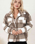 Light Gray Plaid Collared Neck Drop Shoulder Jacket Sentient Beauty Fashions Apparel & Accessories