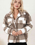 Light Gray Plaid Collared Neck Drop Shoulder Jacket