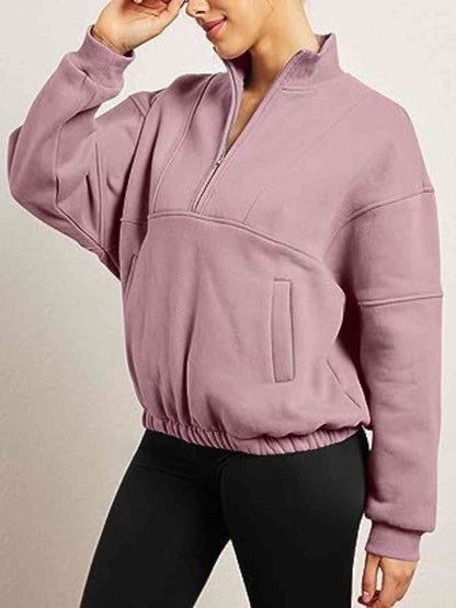 Rosy Brown Half-Zip Long Sleeve Sweatshirt