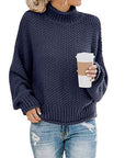 Dark Slate Gray Turtleneck Dropped Shoulder Sweater