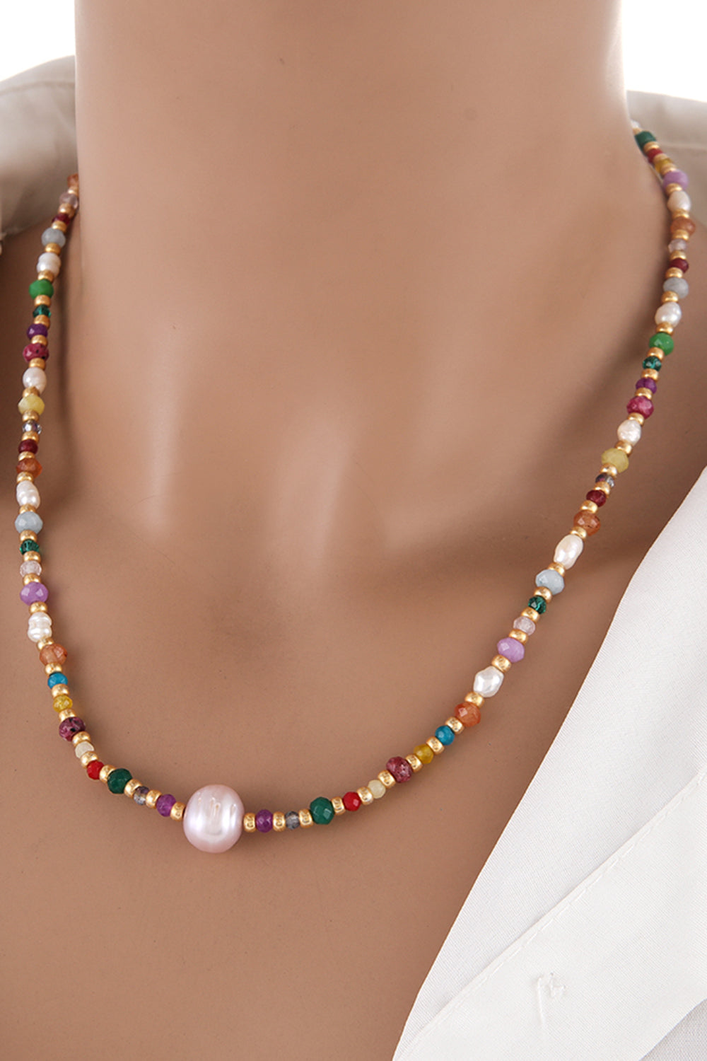 Rosy Brown Multicolored Bead Necklace Sentient Beauty Fashions jewelry