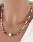 Rosy Brown Multicolored Bead Necklace Sentient Beauty Fashions jewelry