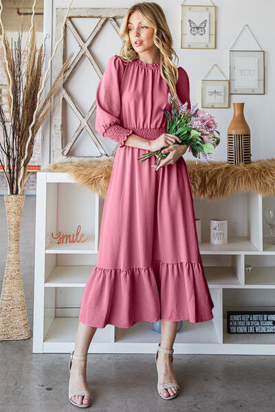 Rosy Brown Reborn J Ruffle Hem Smocked Midi Dress Sentient Beauty Fashions Apparel &amp; Accessories