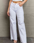 Slate Gray RISEN Raelene Full Size High Waist Wide Leg Jeans in White Sentient Beauty Fashions Apparel & Accessories