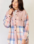 Light Gray J.NNA Plaid Colorblock Button Down Jacket Sentient Beauty Fashions Apparel & Accessories
