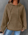 Dim Gray Textured Drawstring Drop Shoulder Hoodie