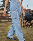 Dim Gray Straight Leg Cargo Jeans Sentient Beauty Fashions Apparel & Accessories