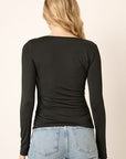 Light Gray Mittoshop Ruched Long Sleeve Slim Top Sentient Beauty Fashions Apparel & Accessories