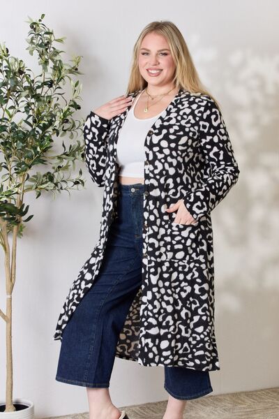 Gray Celeste Full Size Animal Print Button Up Long Sleeve Cardigan Sentient Beauty Fashions Apparel &amp; Accessories