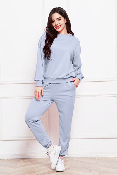 Lavender Round Neck Long Sleeve Sweatshirt and Pants Set Sentient Beauty Fashions Apparel &amp; Accessories