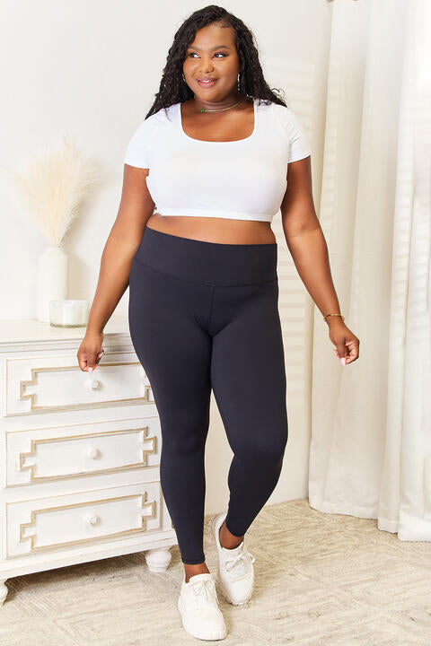 Light Gray Double Take Wide Waistband Sports Leggings Sentient Beauty Fashions Apparel &amp; Accessories
