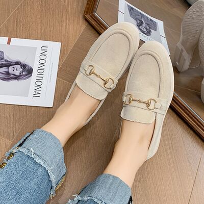 Rosy Brown Metal Buckle Flat Sneakers Sentient Beauty Fashions Shoes