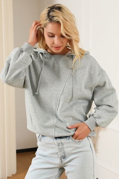 Gray Drawstring Long Sleeve Hoodie Sentient Beauty Fashions