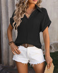 Dark Slate Gray Button Up Short Sleeve Shirt Sentient Beauty Fashions Apparel & Accessories