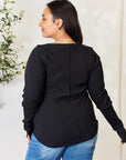Light Gray Culture Code Full Size Ribbed Round Neck Long Sleeve Top Sentient Beauty Fashions Apparel & Accessories
