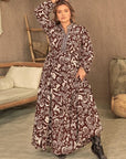 Dim Gray Plus Size Notched Balloon Sleeve Printed Maxi Dress Sentient Beauty Fashions Apparel & Accessories