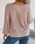 Gray Openwork Buttoned Square Neck Sweater